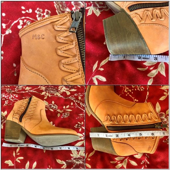 Musse & Cloud "Athya" 100% Leather Mustard Orange Western Ankle Boots - Size 6 - Picture 10 of 14